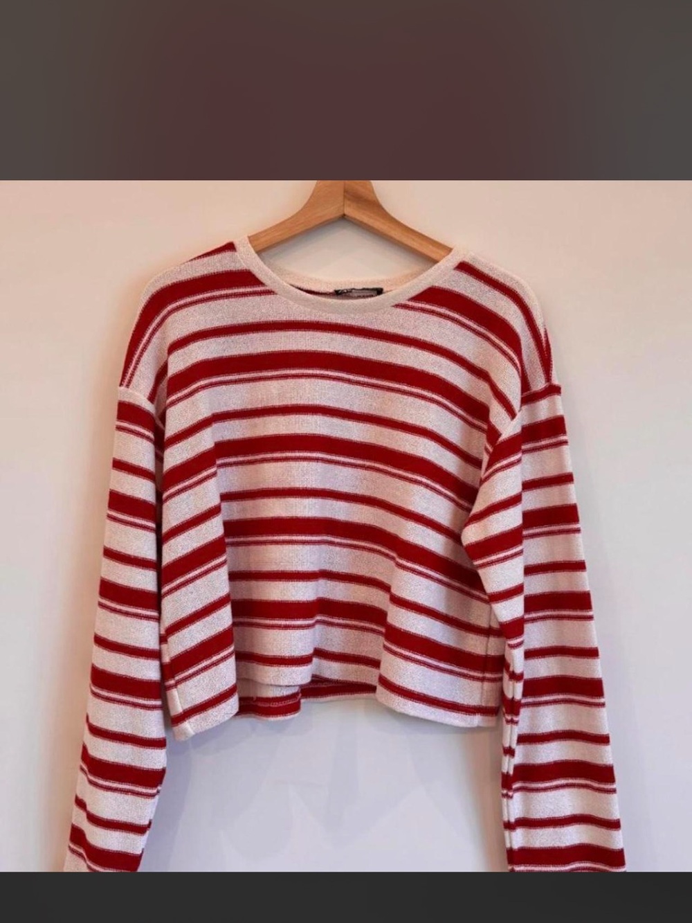 Zara Red and White Striped Crewneck Sweatshirt